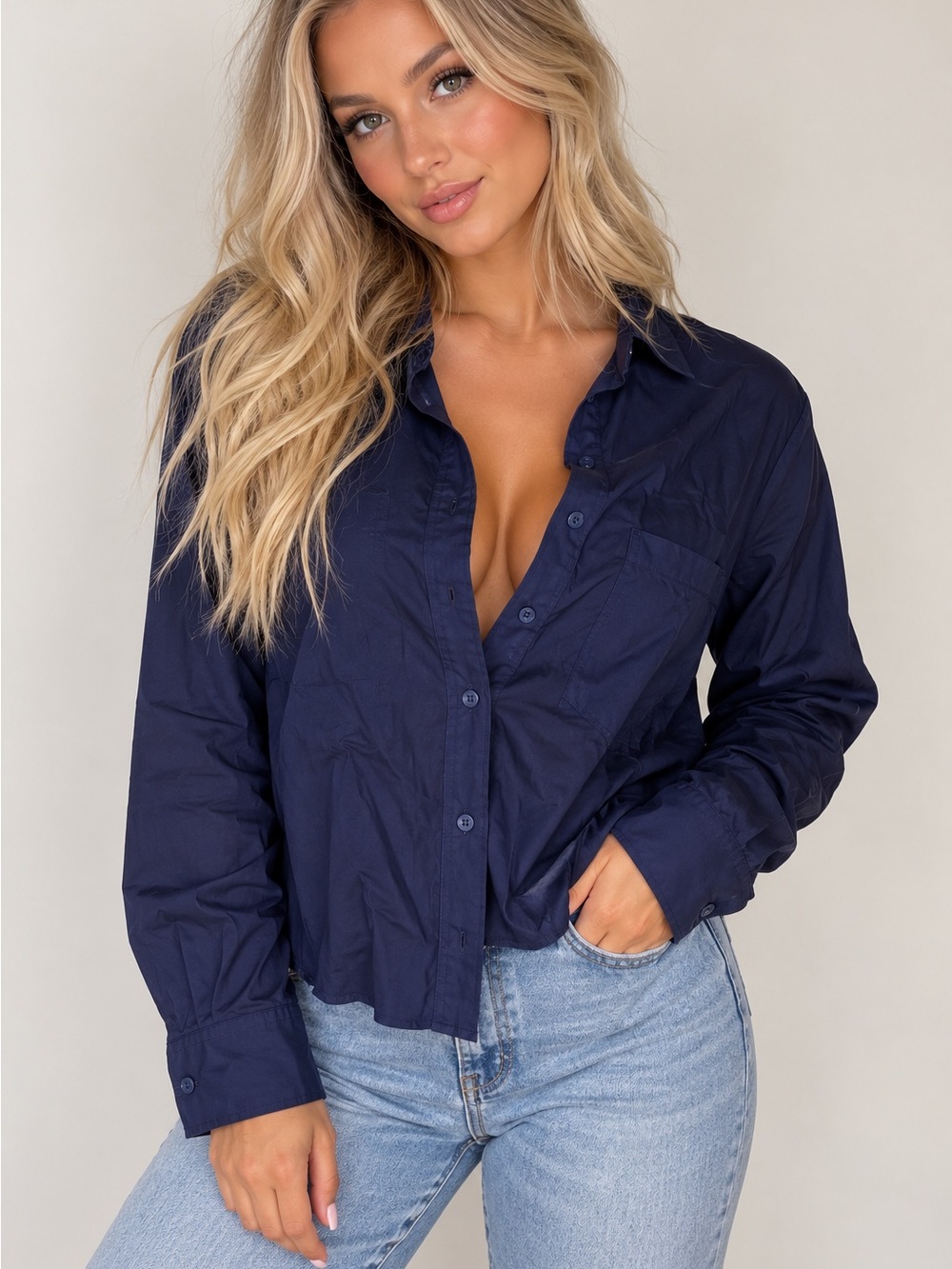 NWT PINK Victoria’s Secret Navy Button-Up Shirt Size Medium